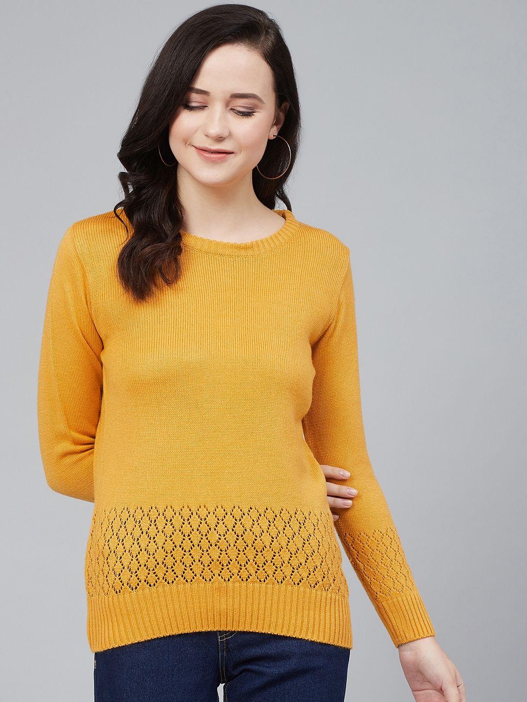 cayman women mustard yellow solid acrylic pullover