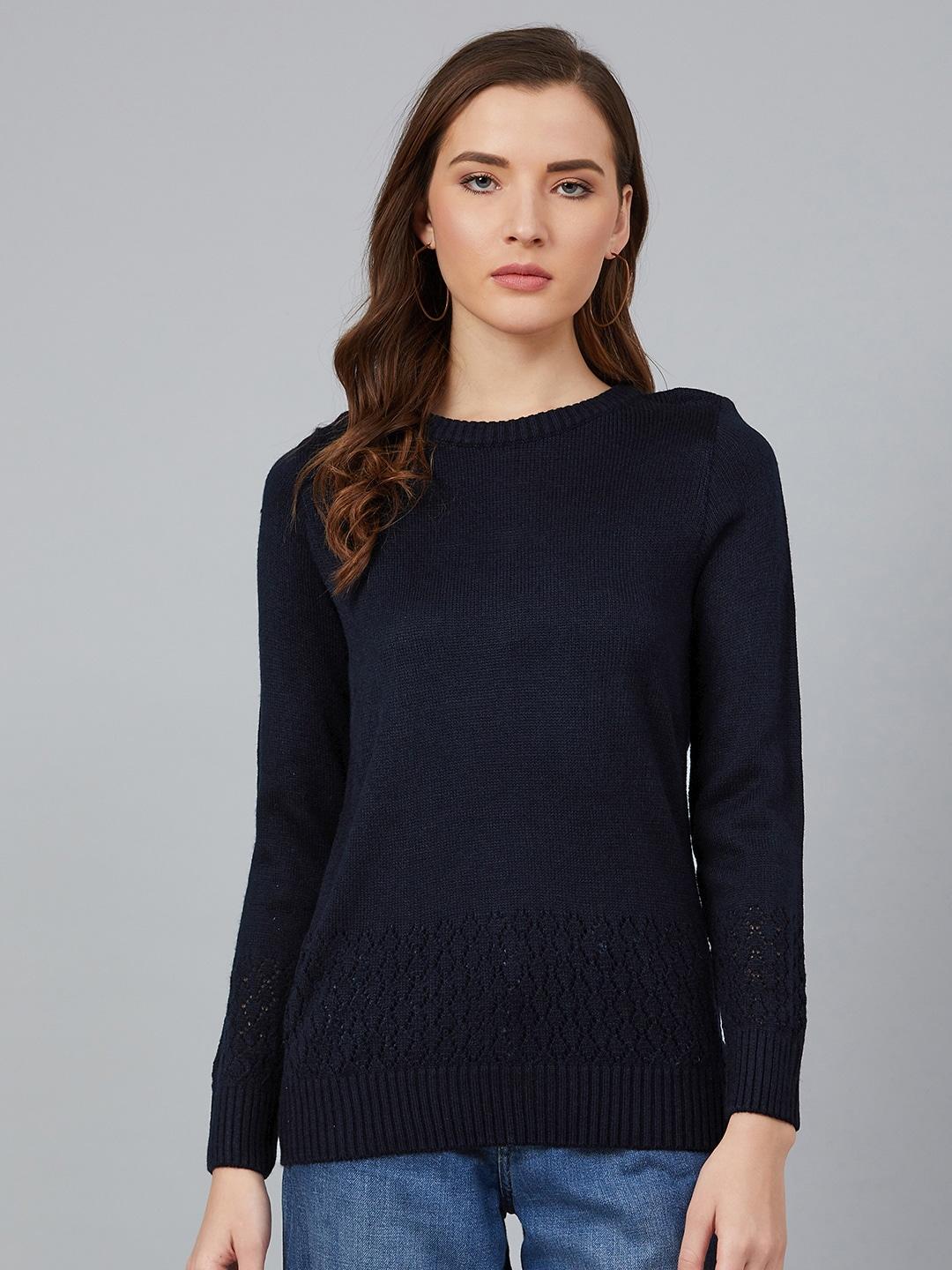 cayman women navy blue solid acrylic pullover