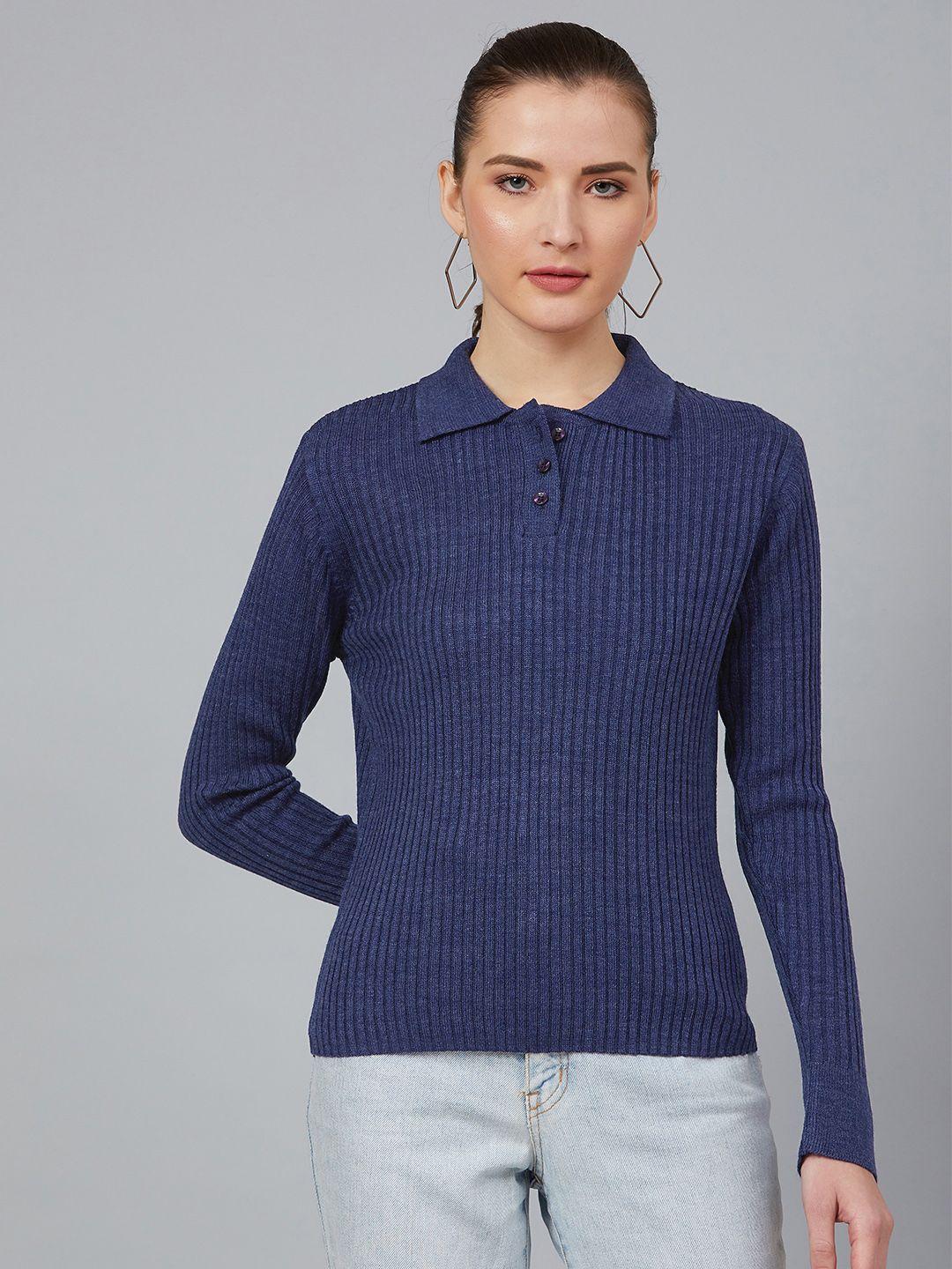 cayman women navy blue solid pullover acrylic sweater