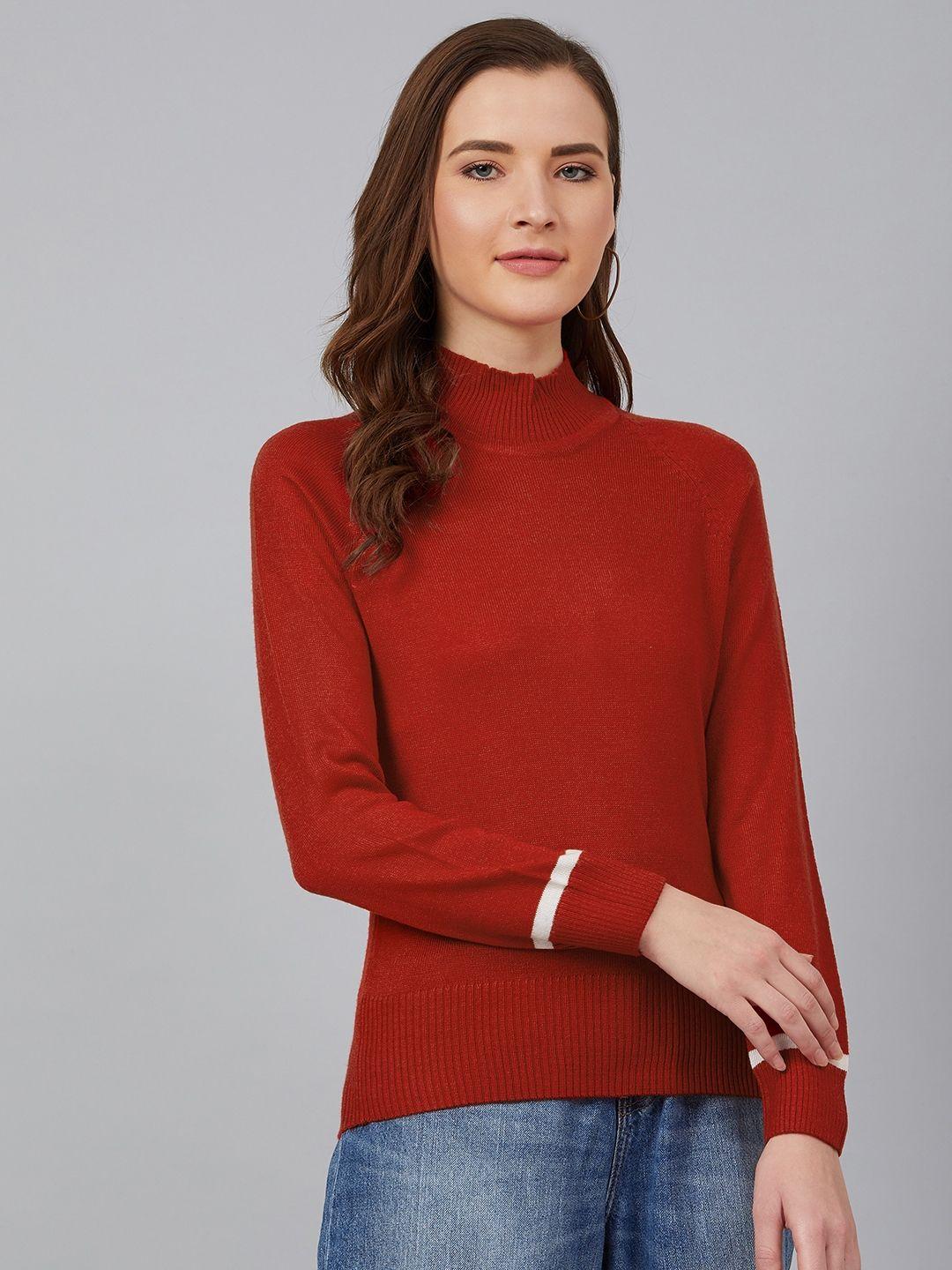 cayman women red solid pullover acrylic sweater