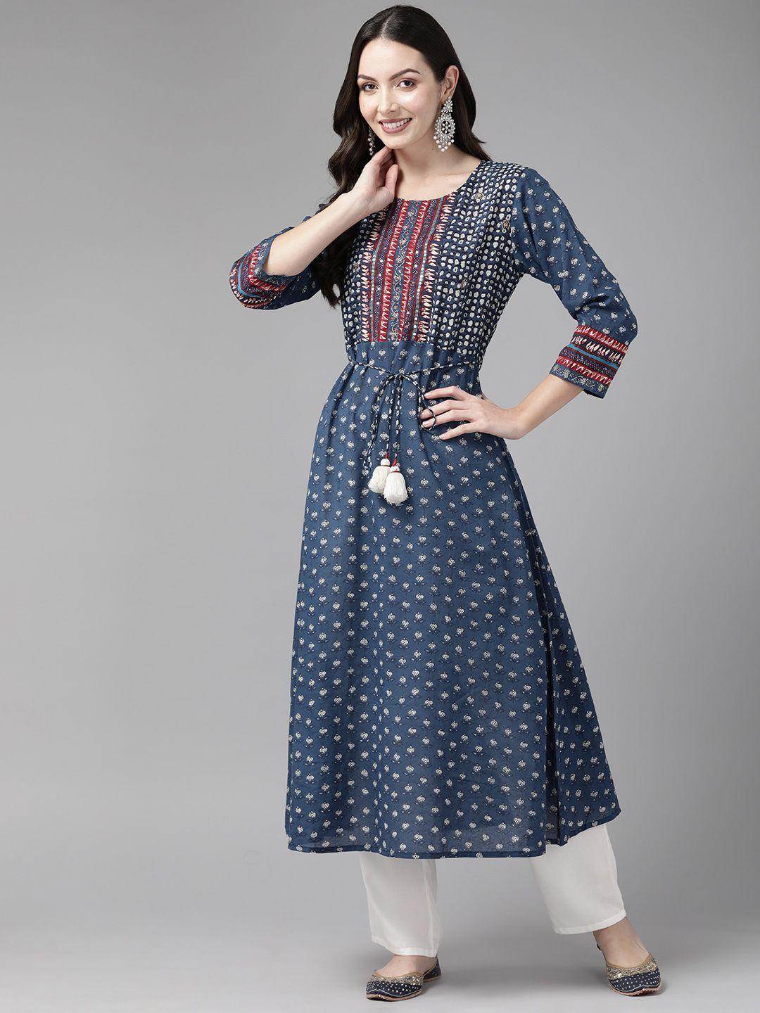 cayman abstract printed sequinned pure cotton kurta