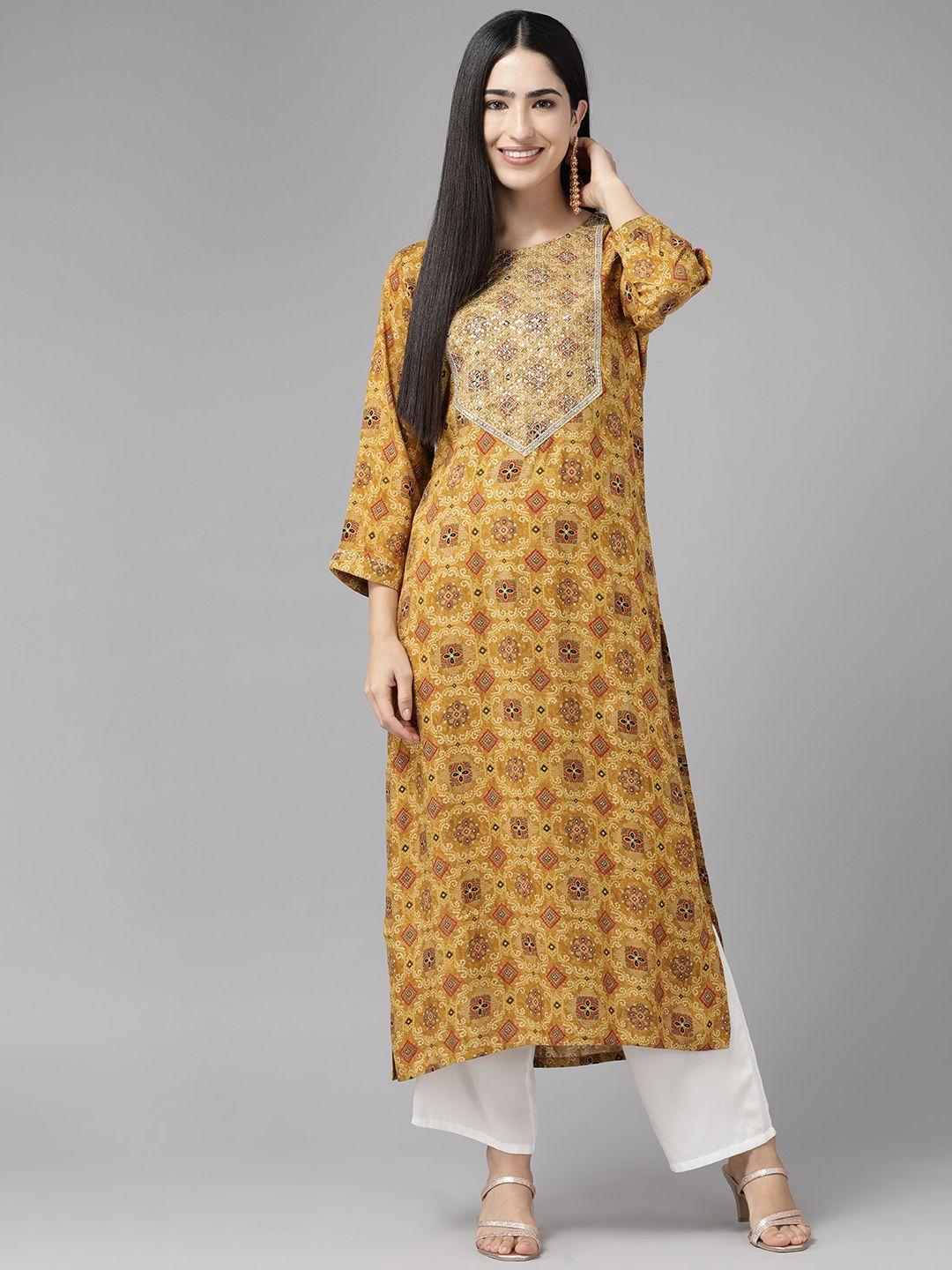 cayman bandhani printed sequinned pure cotton kurta