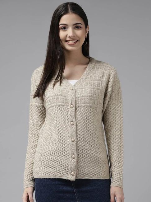 cayman beige wool self design cardigan