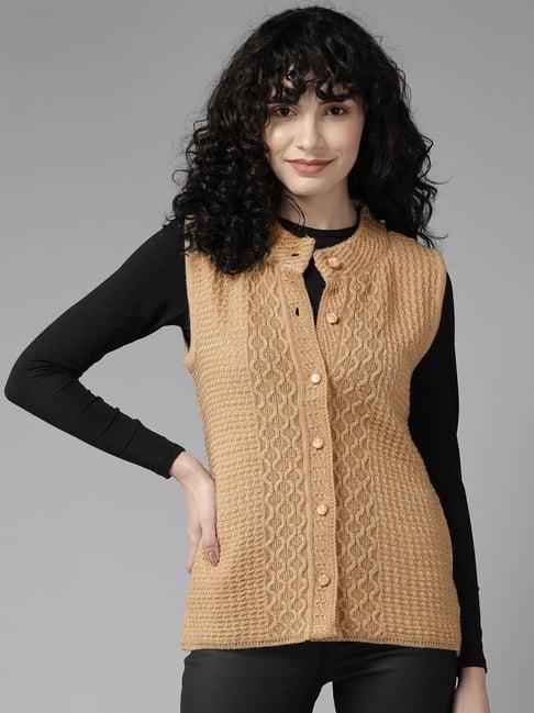 cayman beige woolen cable knit cardigan