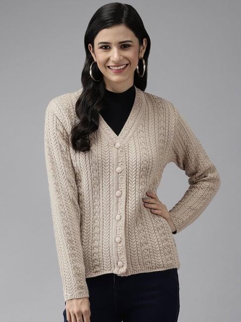 cayman beige woolen textured cardigan