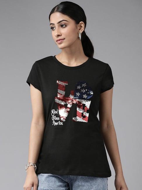 cayman black embellished crew t-shirt