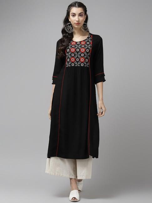 cayman black embroidered kurta