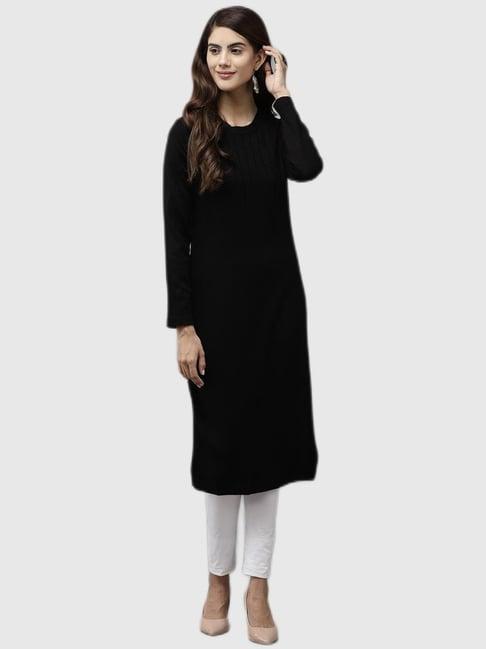 cayman black round neck straight kurta