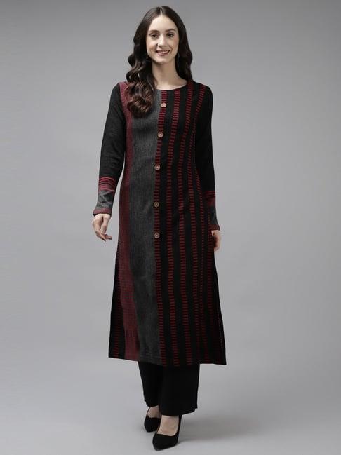 cayman black striped straight kurta