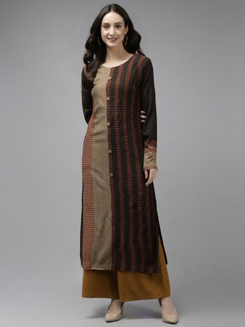 cayman brown striped straight kurta