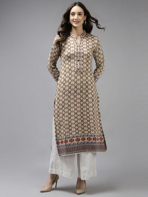 cayman cream printed straight kurta