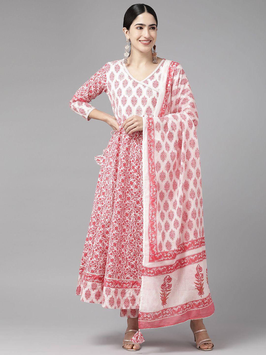 cayman ethnic motifs printed angrakha gotta patti cotton kurta with palazzos & dupatta