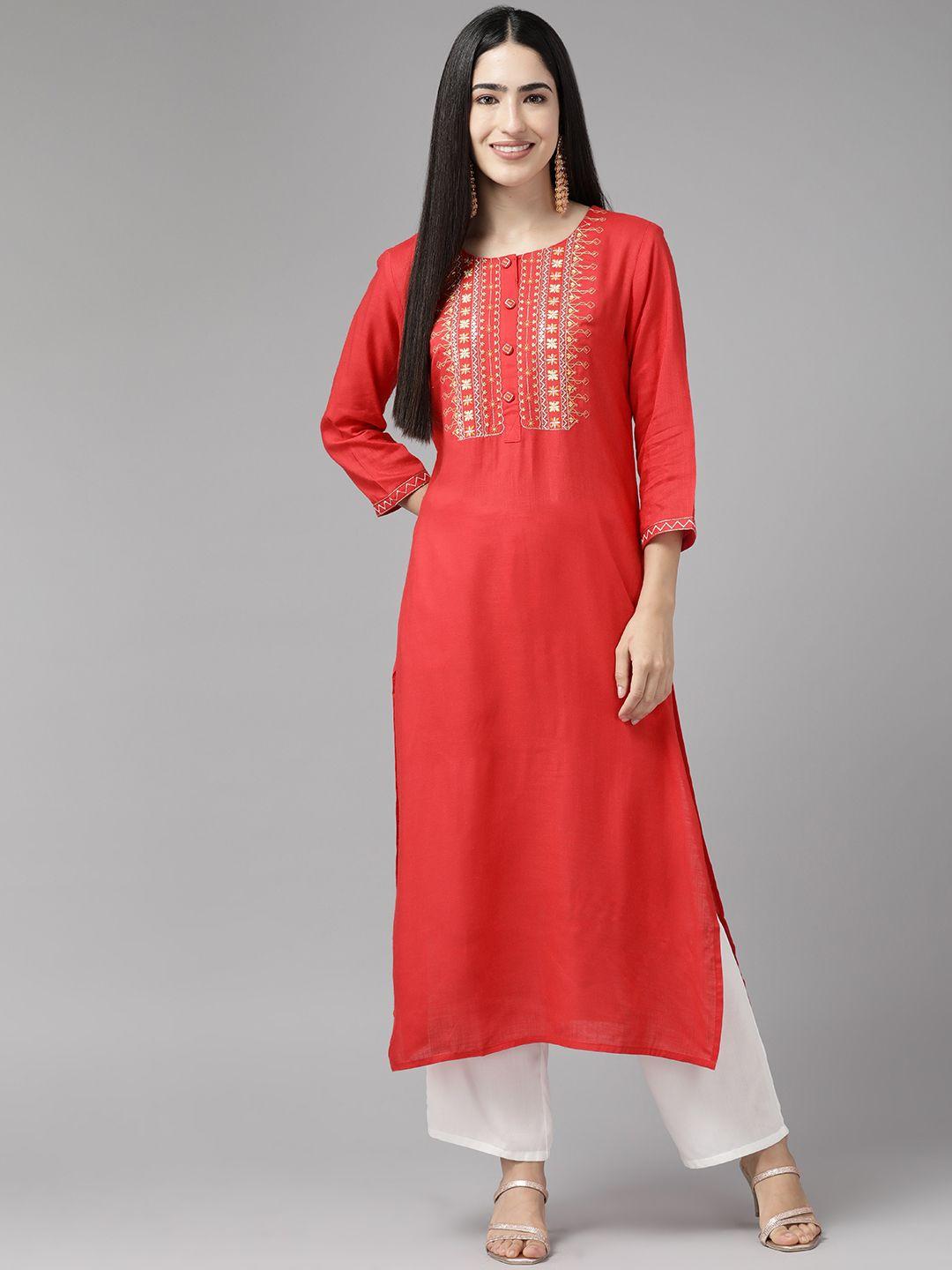 cayman ethnic motifs yoke design thread work pure cotton kurta