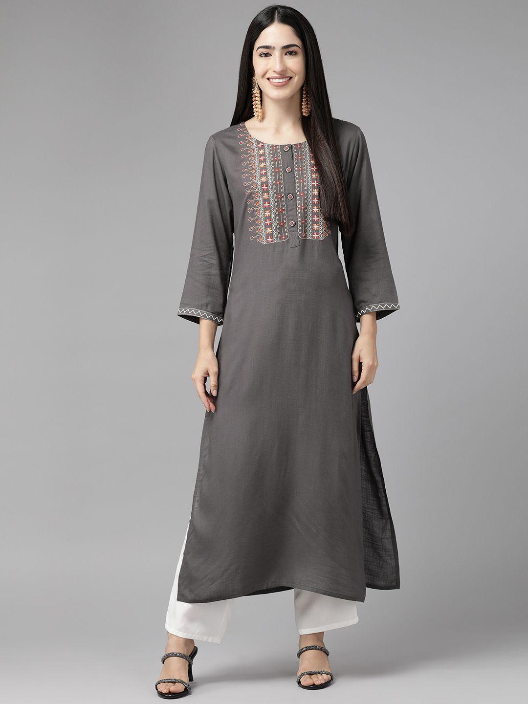 cayman ethnic motifs yoke design thread work pure cotton kurta