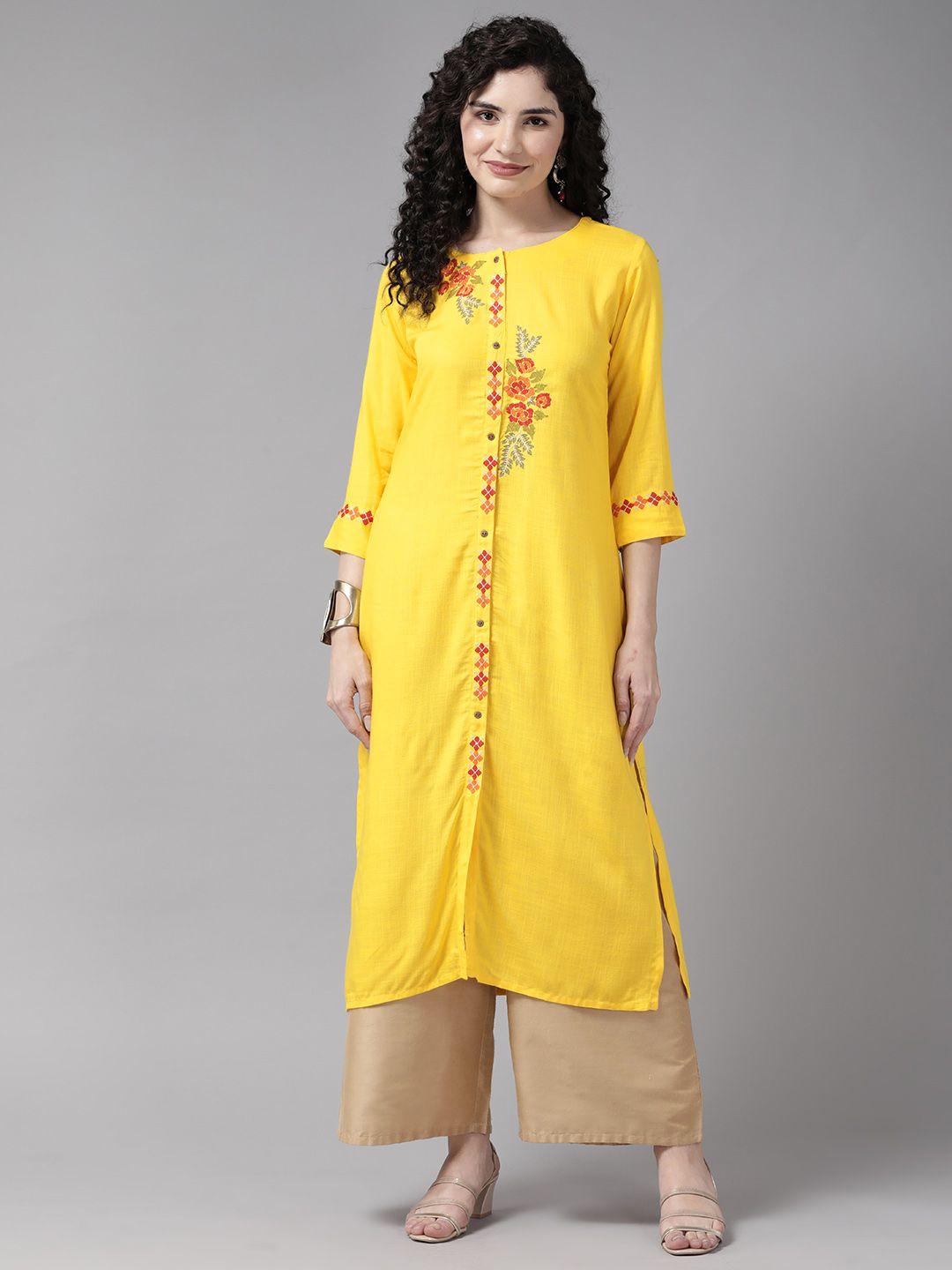 cayman floral embroidered thread work kurta