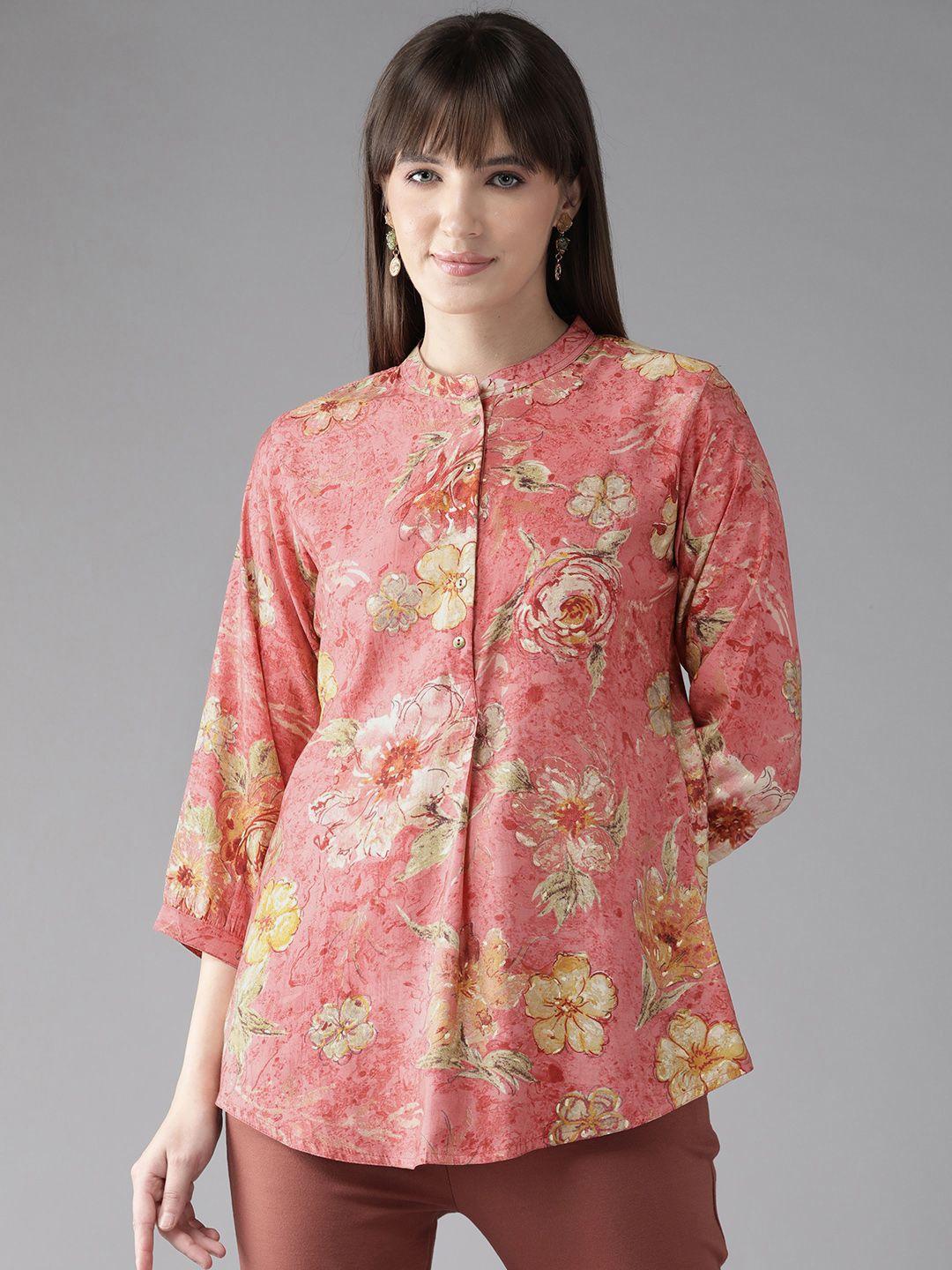 cayman floral print mandarin collar longline ethnic top