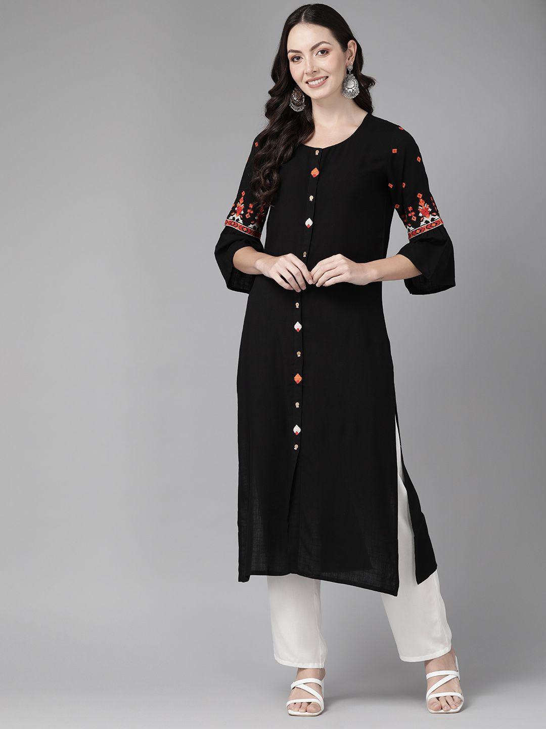 cayman geometric embroidered pure cotton kurta