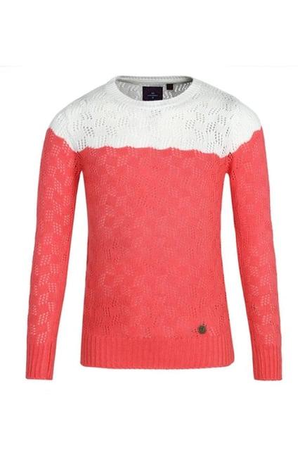 cayman kids coral & white textured sweater
