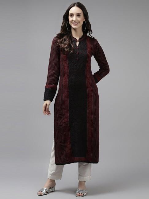 cayman maroon striped straight kurta