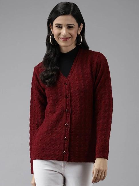 cayman maroon woolen textured cardigan