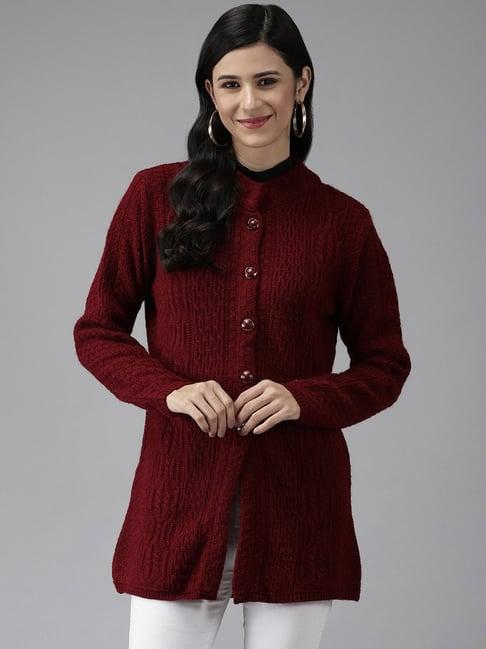 cayman maroon woolen textured longline cardigan