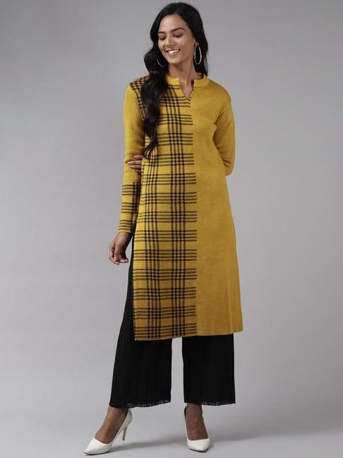 cayman mustard & black striped kurta