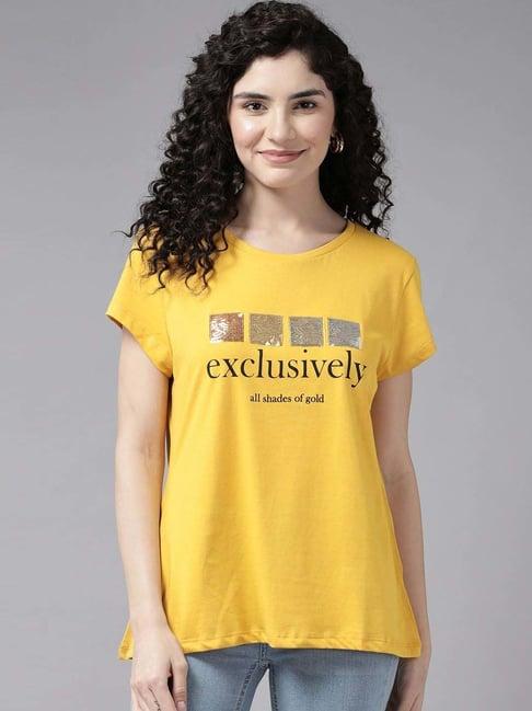 cayman mustard cotton printed t-shirt