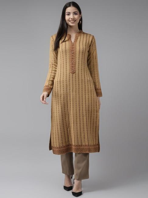 cayman mustard wool striped straight kurta