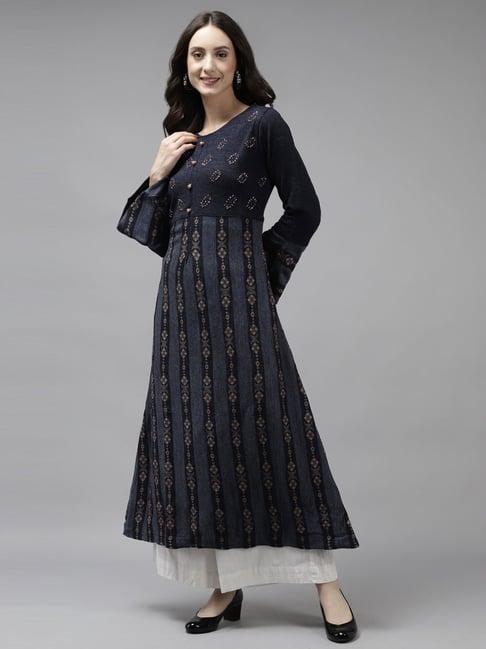 cayman navy embellished a line kurta