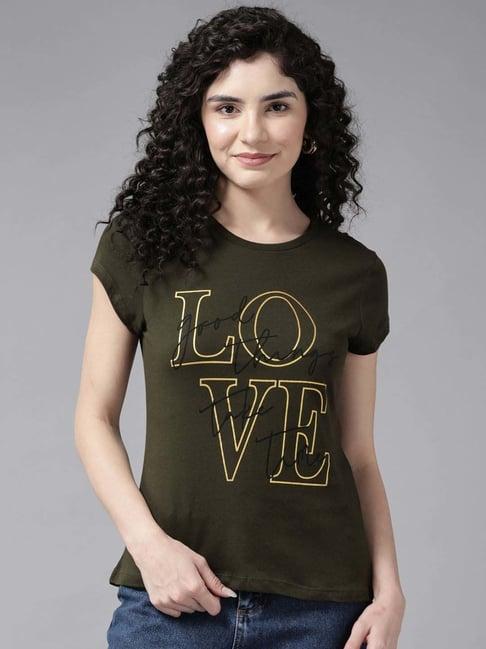 cayman olive green cotton printed t-shirt