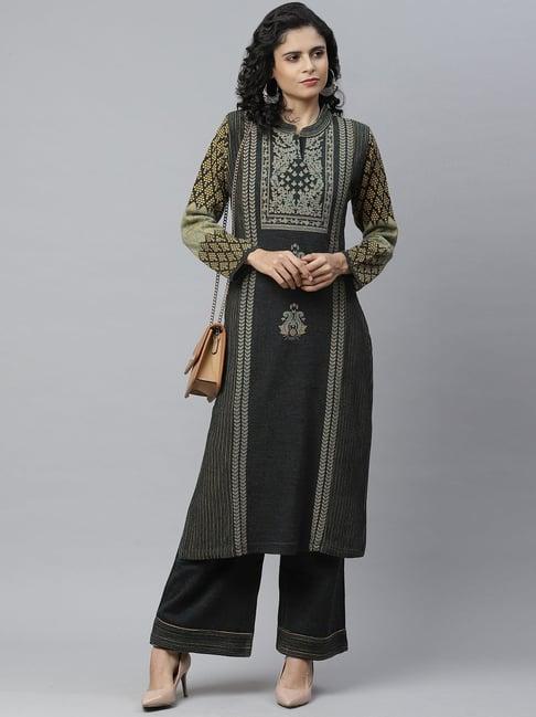 cayman olive green printed kurta palazzo set