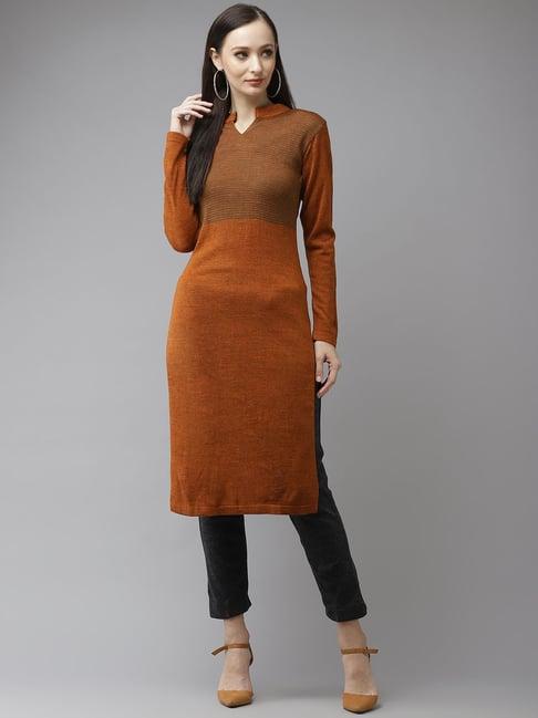 cayman orange & brown striped kurta