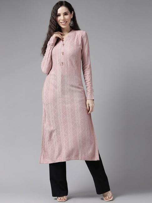 cayman peach striped straight kurta