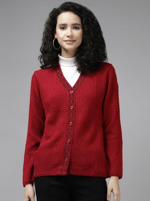 cayman red self pattern cardigan