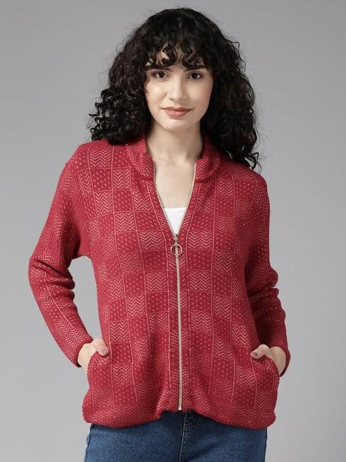 cayman red woolen check cardigan