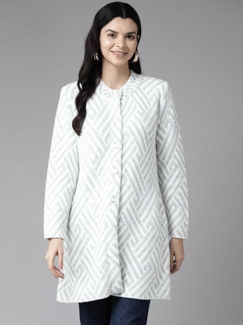 cayman white self pattern cardigan