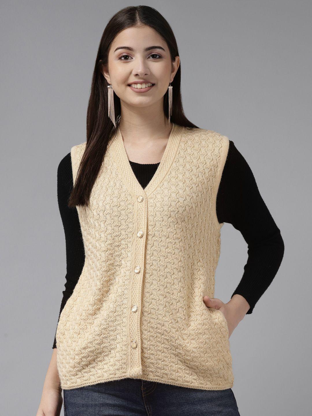 cayman women beige cable knit woollen cardigan