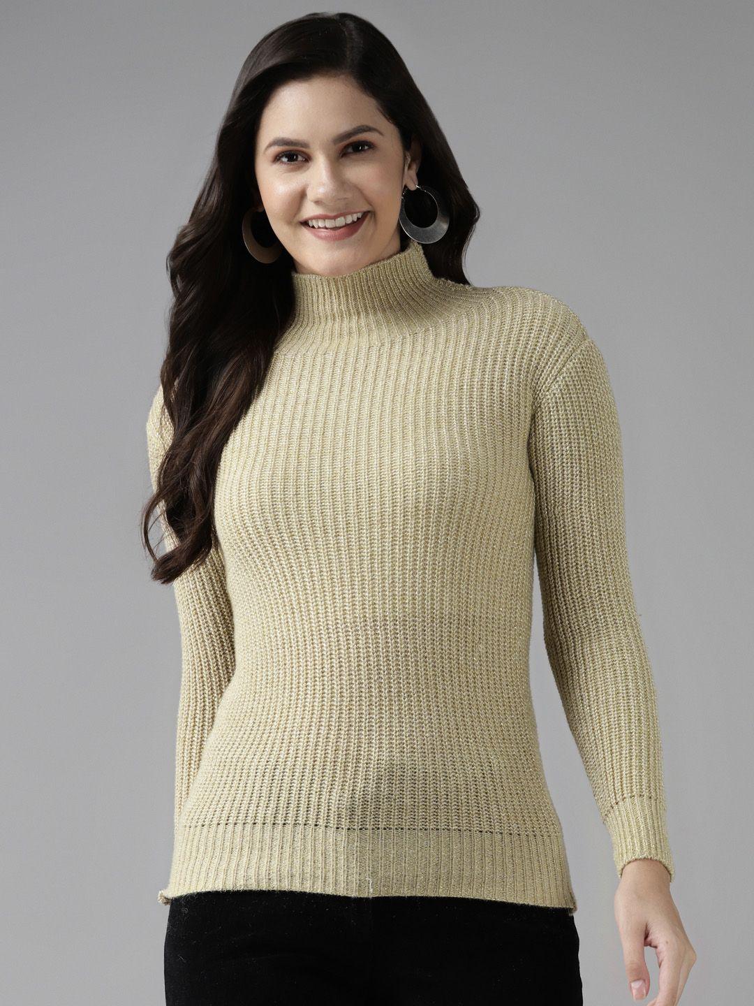 cayman women beige woollen ribbed pullover