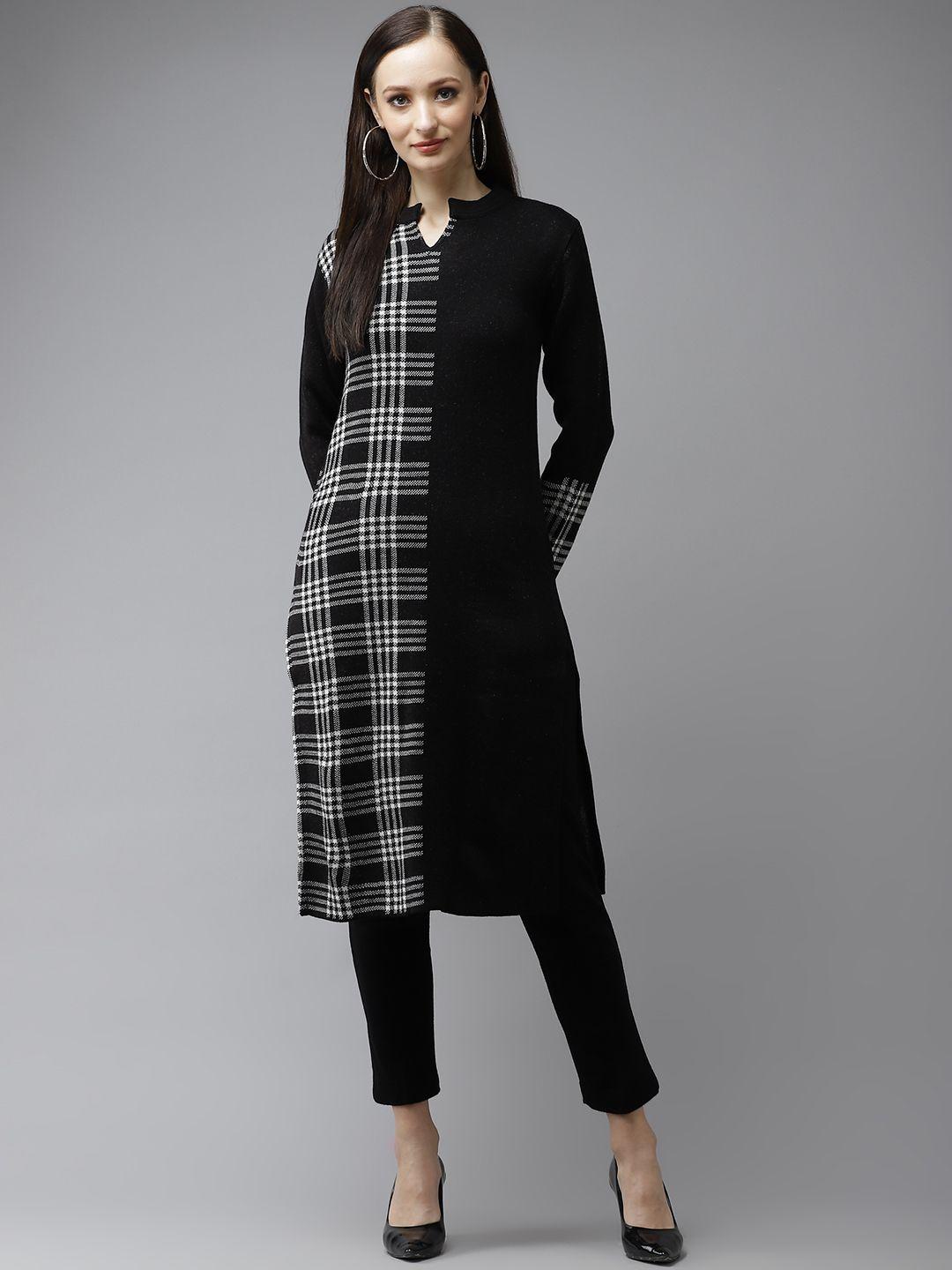 cayman women black & white checked kurta