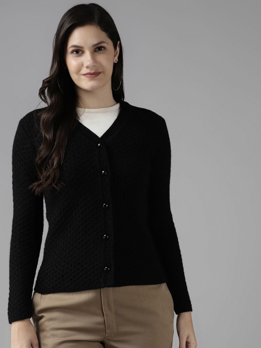 cayman women black self design cardigan