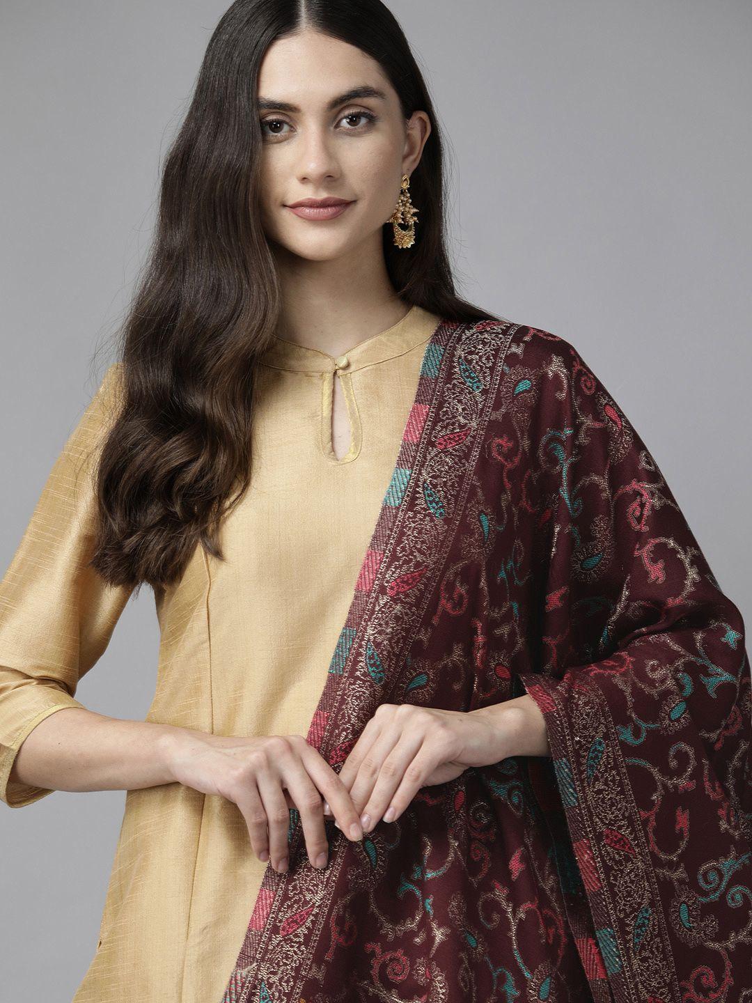 cayman women ethnic motif woven design knitted woolen stole