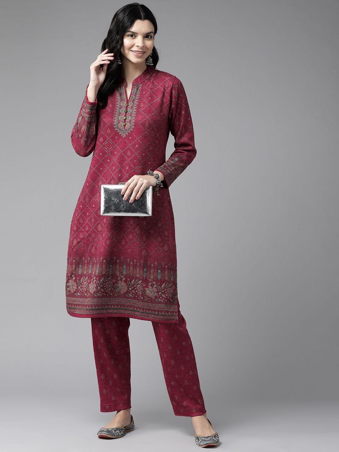 cayman women ethnic motifs printed regular pure wool kurta with palazzos