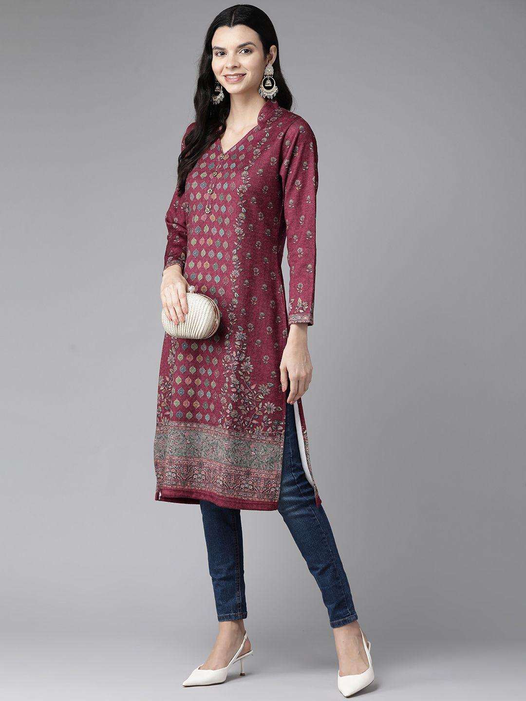 cayman women ethnic motifs printed woollen kurta