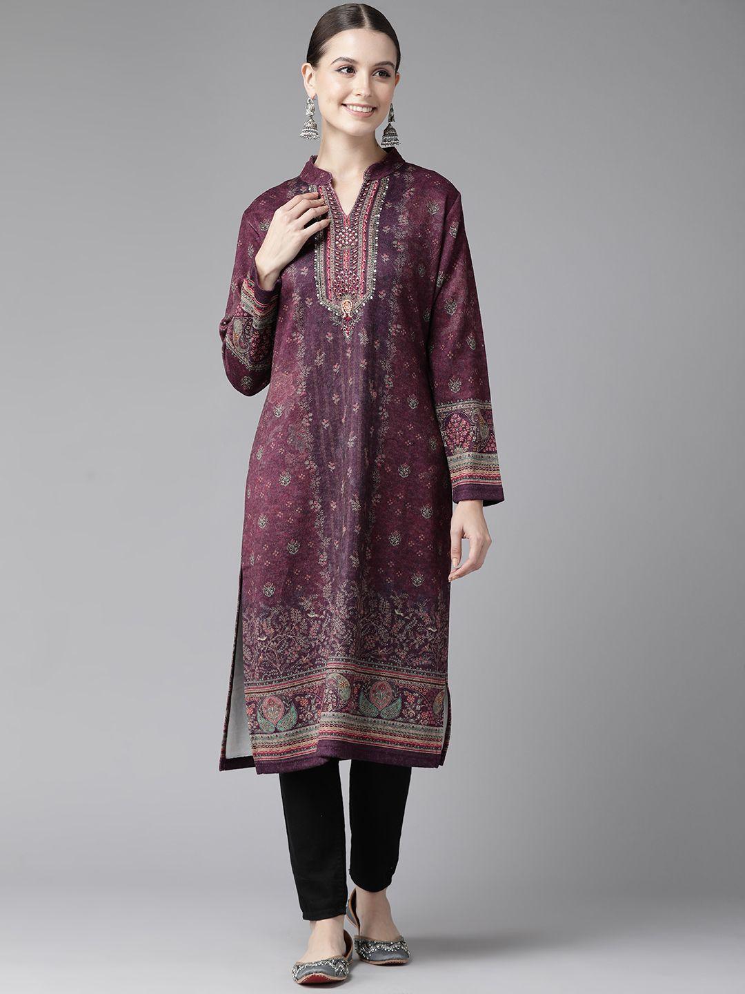 cayman women floral printed woollen kurta