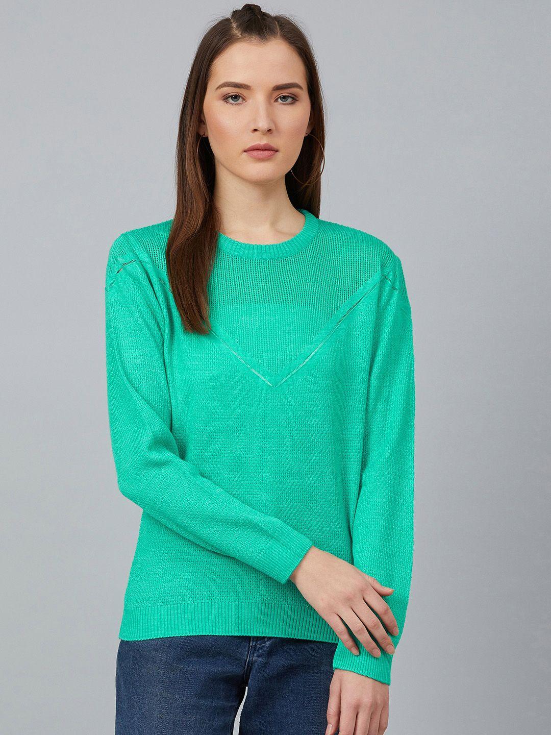 cayman women green self design acrylic pullover