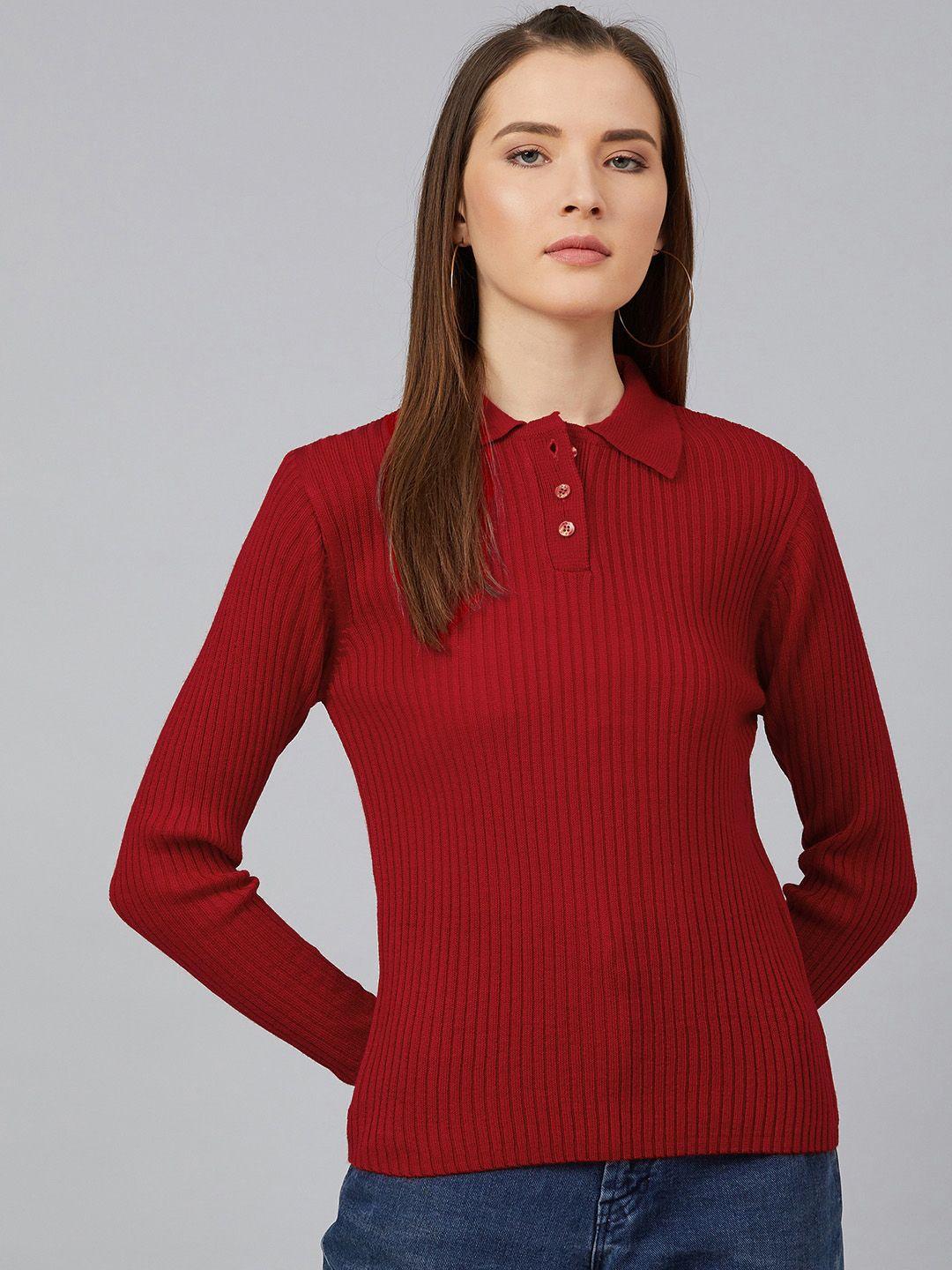 cayman women maroon ribbed acrylic pullover