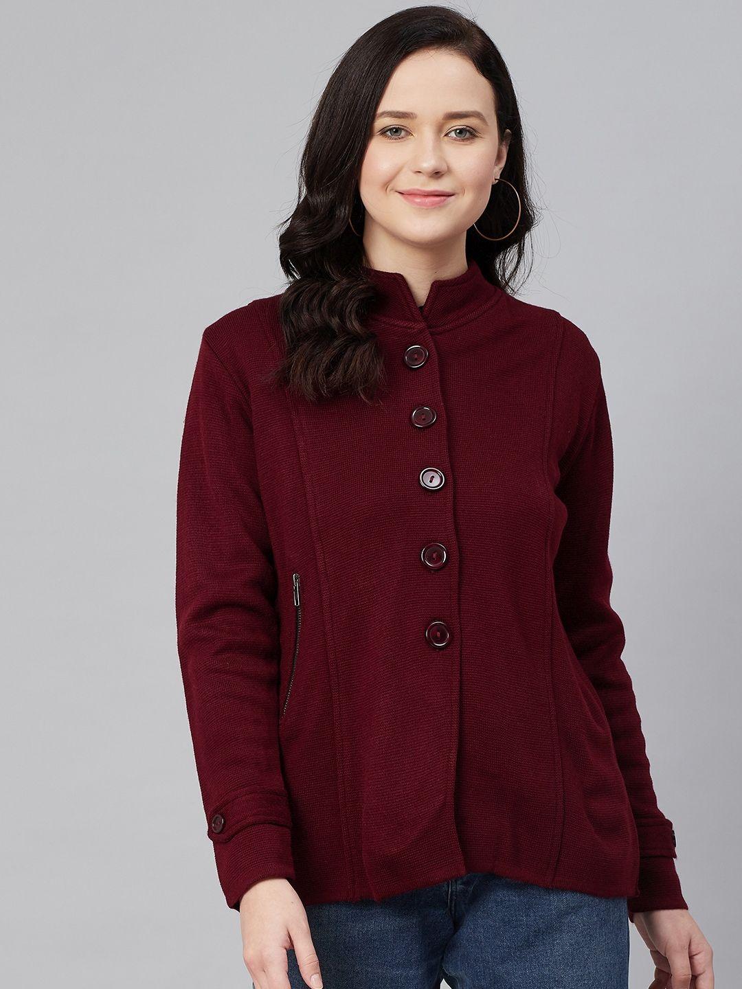 cayman women maroon single-breasted solid coat