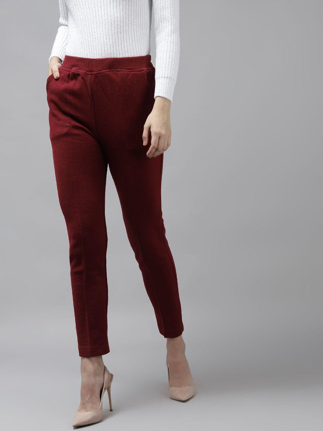cayman women maroon slim fit cropped trousers