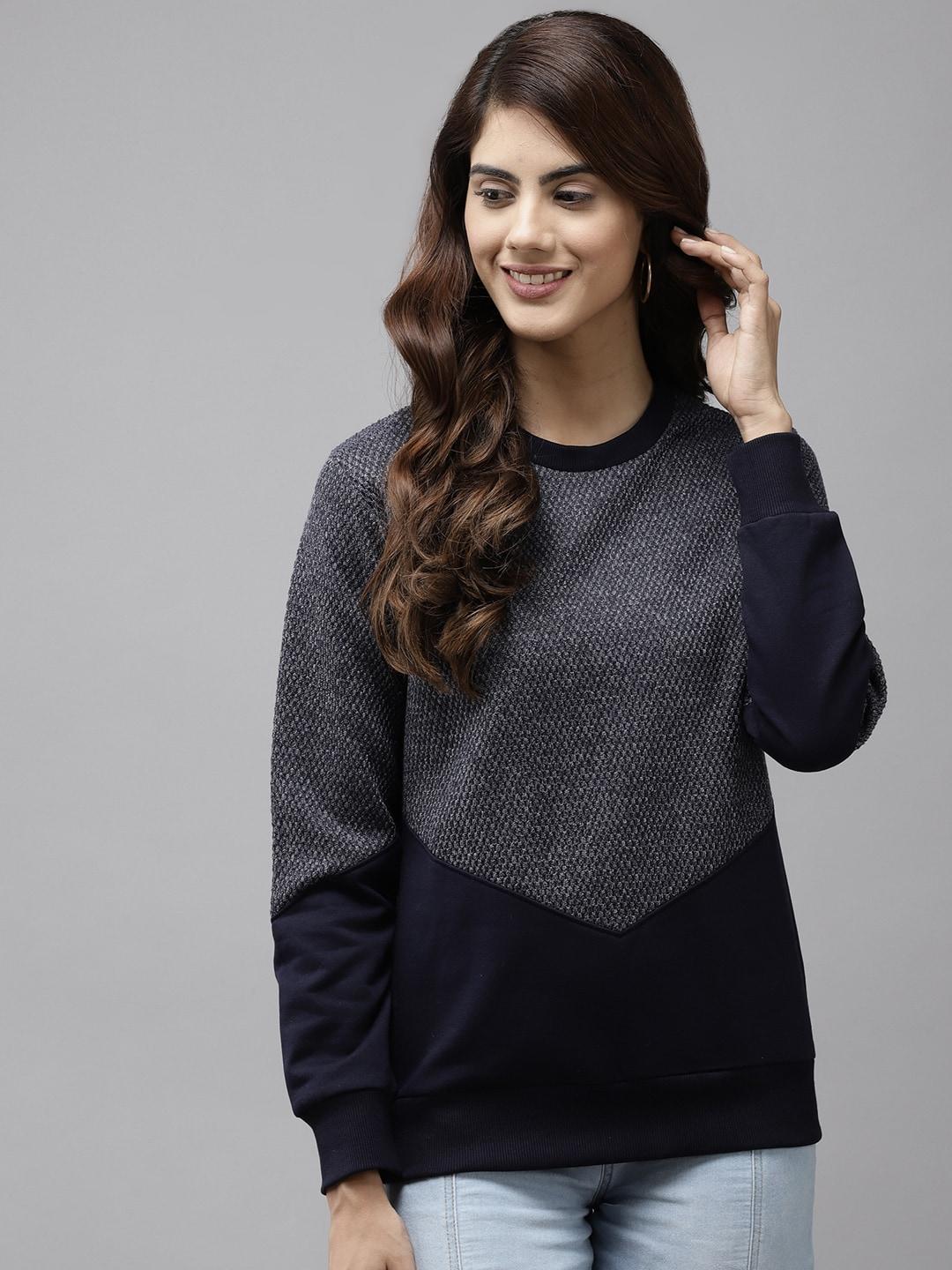cayman women navy blue colourblocked sweatshirt