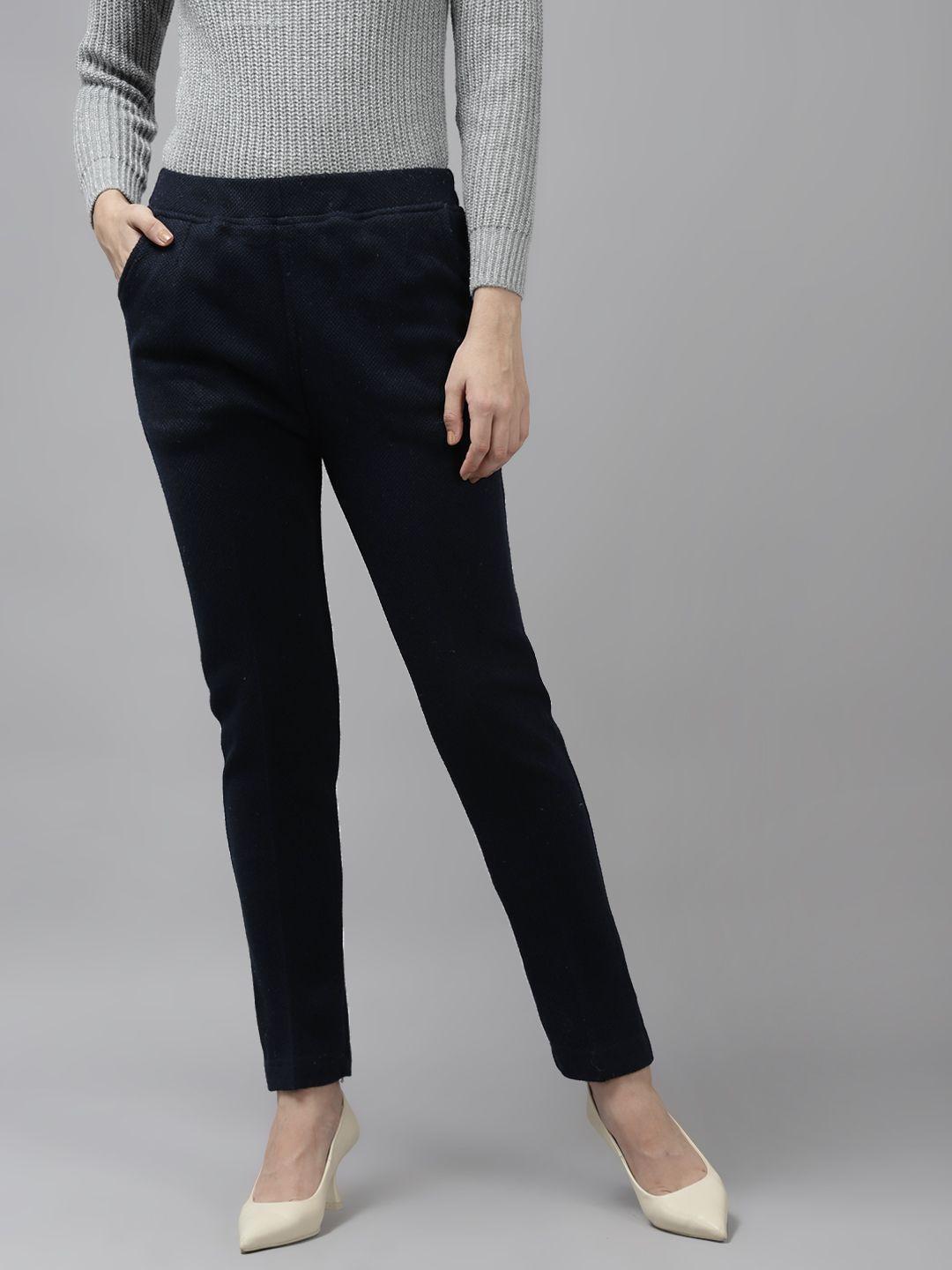 cayman women navy blue slim fit trousers